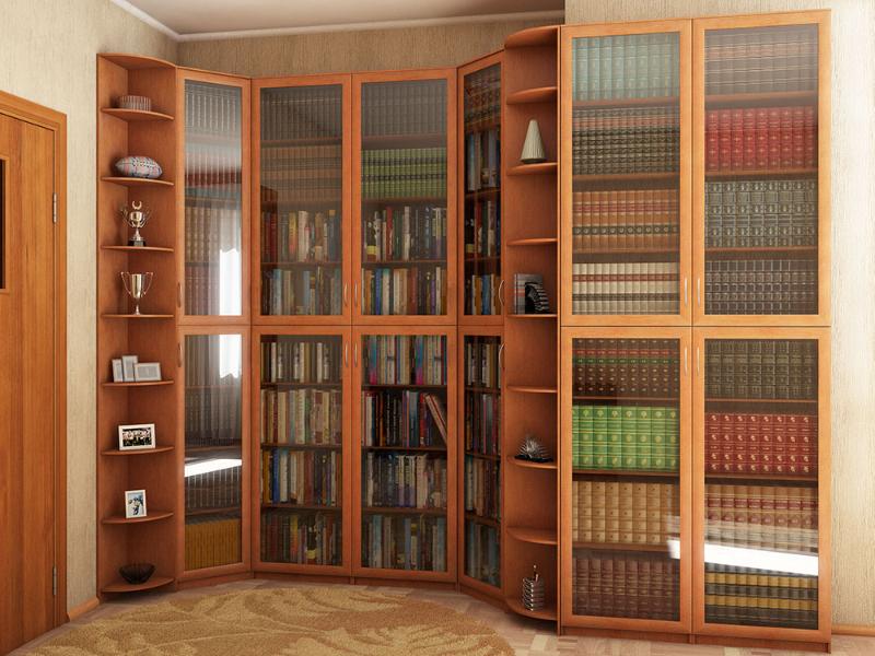 Книжный шкаф с открытыми угловыми полками Вишня